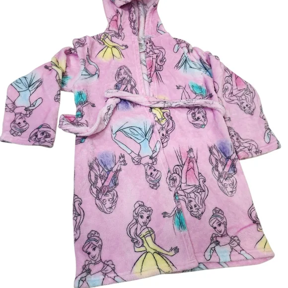 Disney Princess Girls Pink Fleece Hooded Robe Bathrobe Size M (8) - Picture 3 of 6